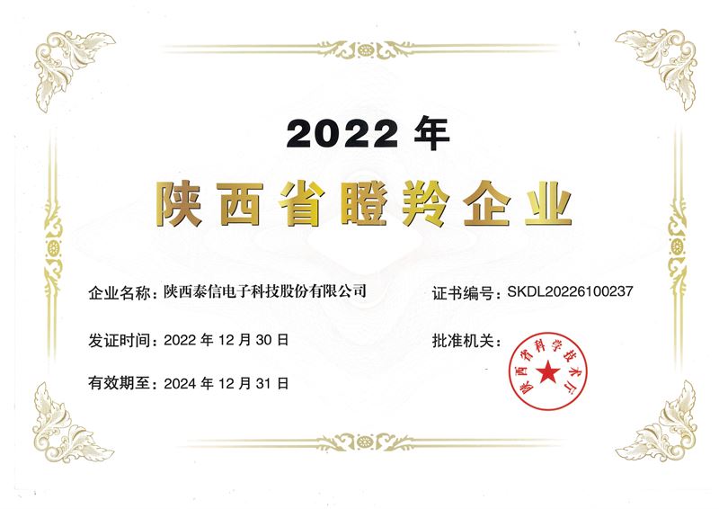 2022年荣获“陕西省瞪羚企业称号”